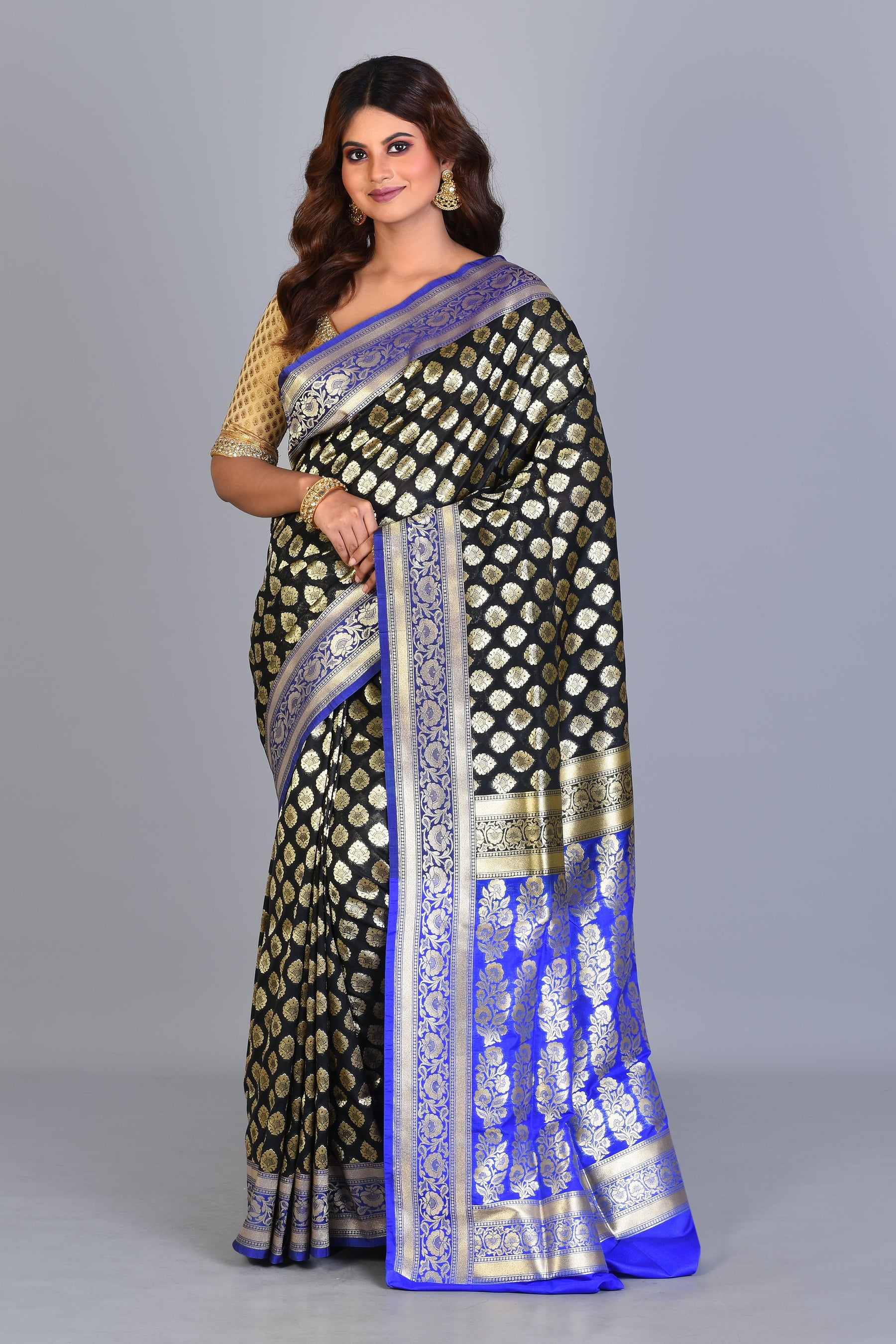 Black Uppada Silk Saree with Zari Buttas - Keya Seth Exclusive