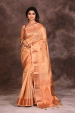 Load image into Gallery viewer, Peach Golden Art Tissue Saree - Keya Seth Exclusive

