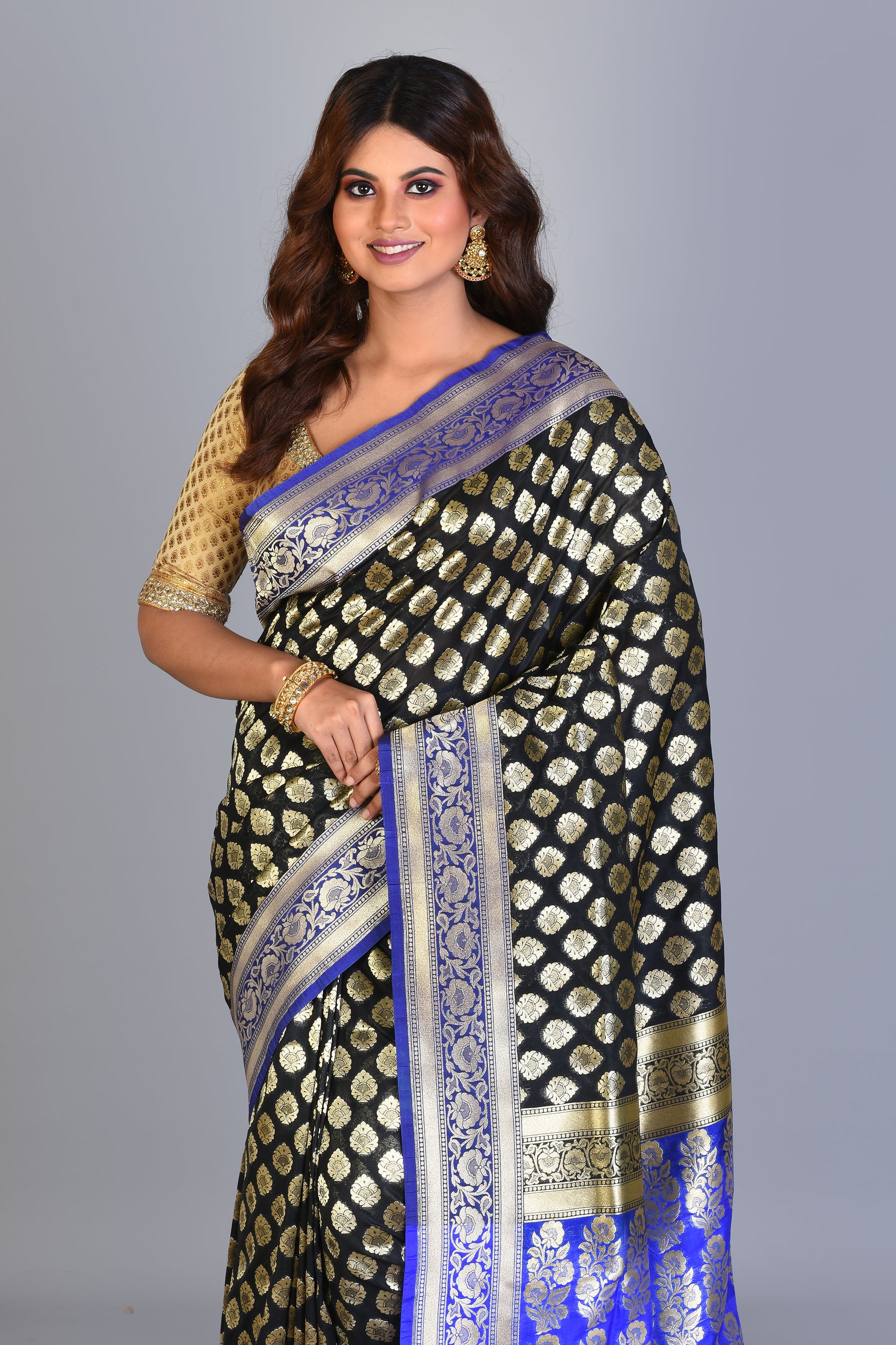 Black Uppada Silk Saree with Zari Buttas - Keya Seth Exclusive