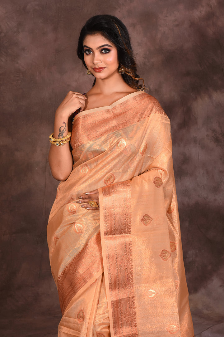 Peach Golden Art Tissue Saree - Keya Seth Exclusive