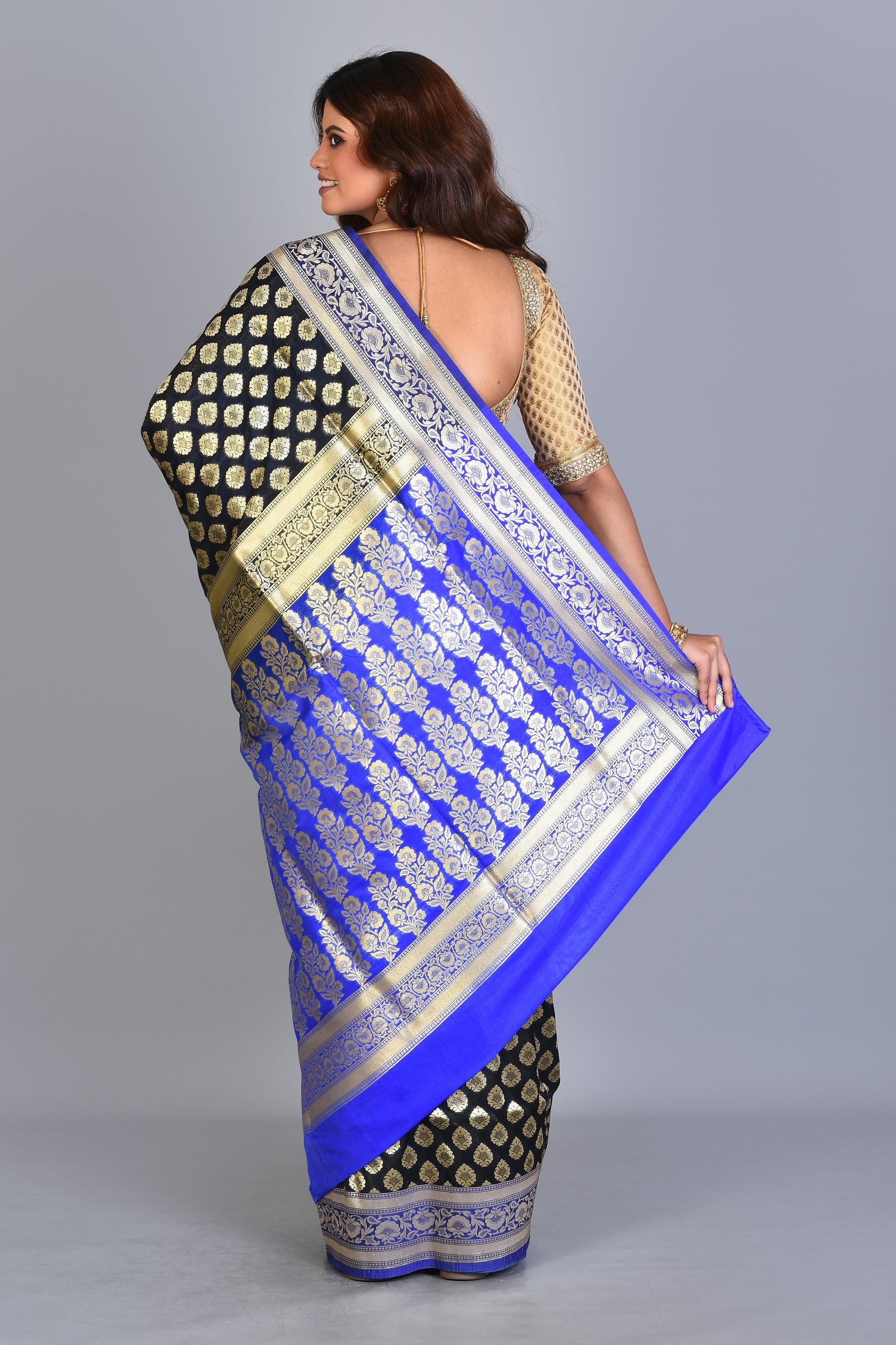 Black Uppada Silk Saree with Zari Buttas - Keya Seth Exclusive