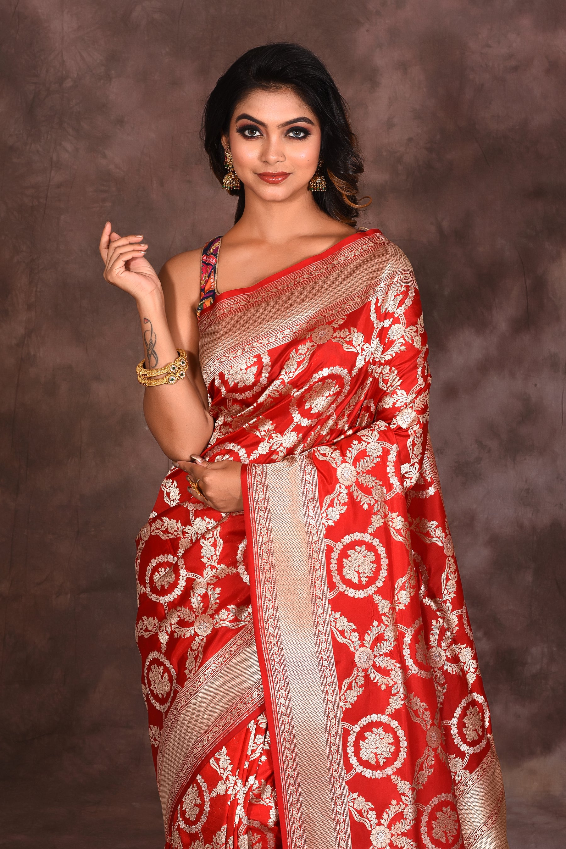 Bright Red Jacquard Pure Uppada Saree - Keya Seth Exclusive