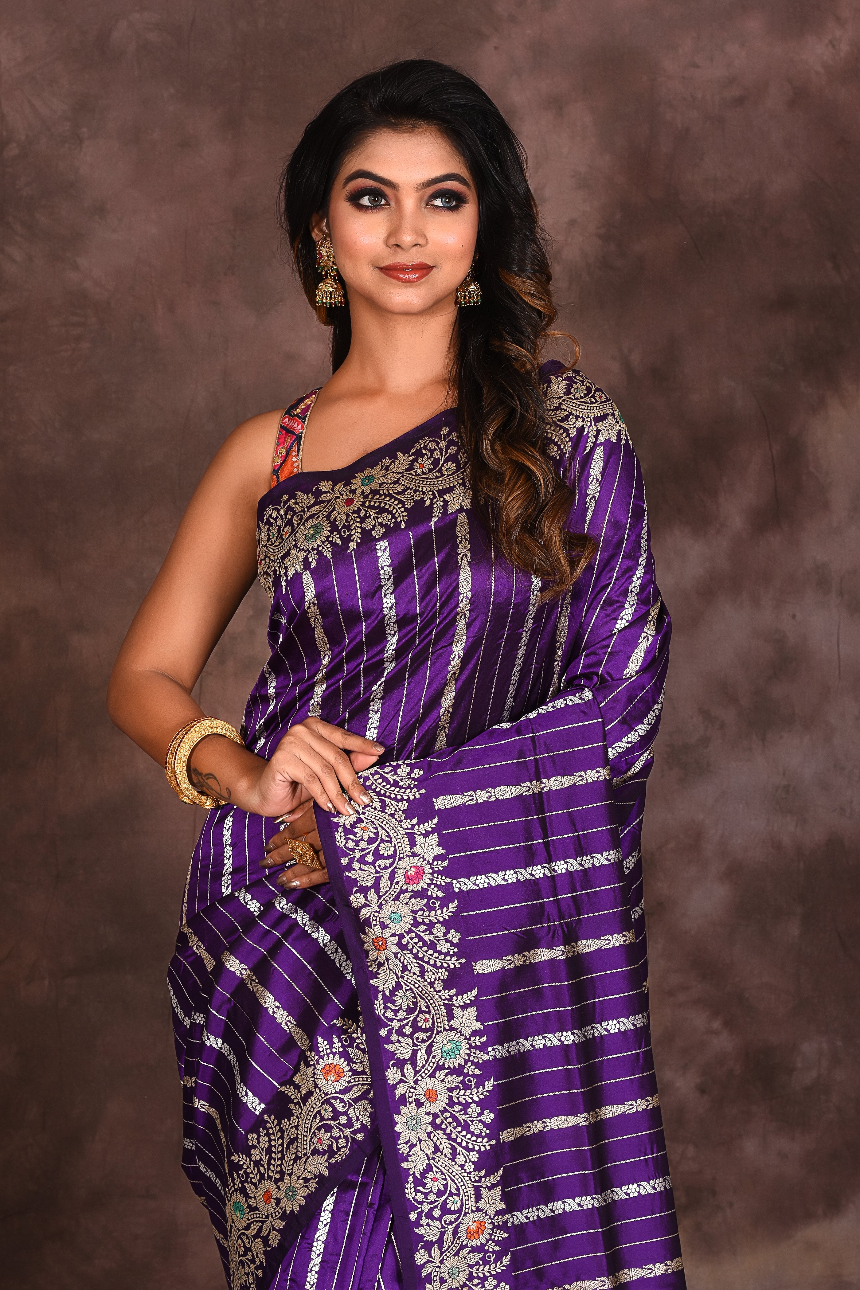 Bright Purple Pure Katan Saree - Keya Seth Exclusive