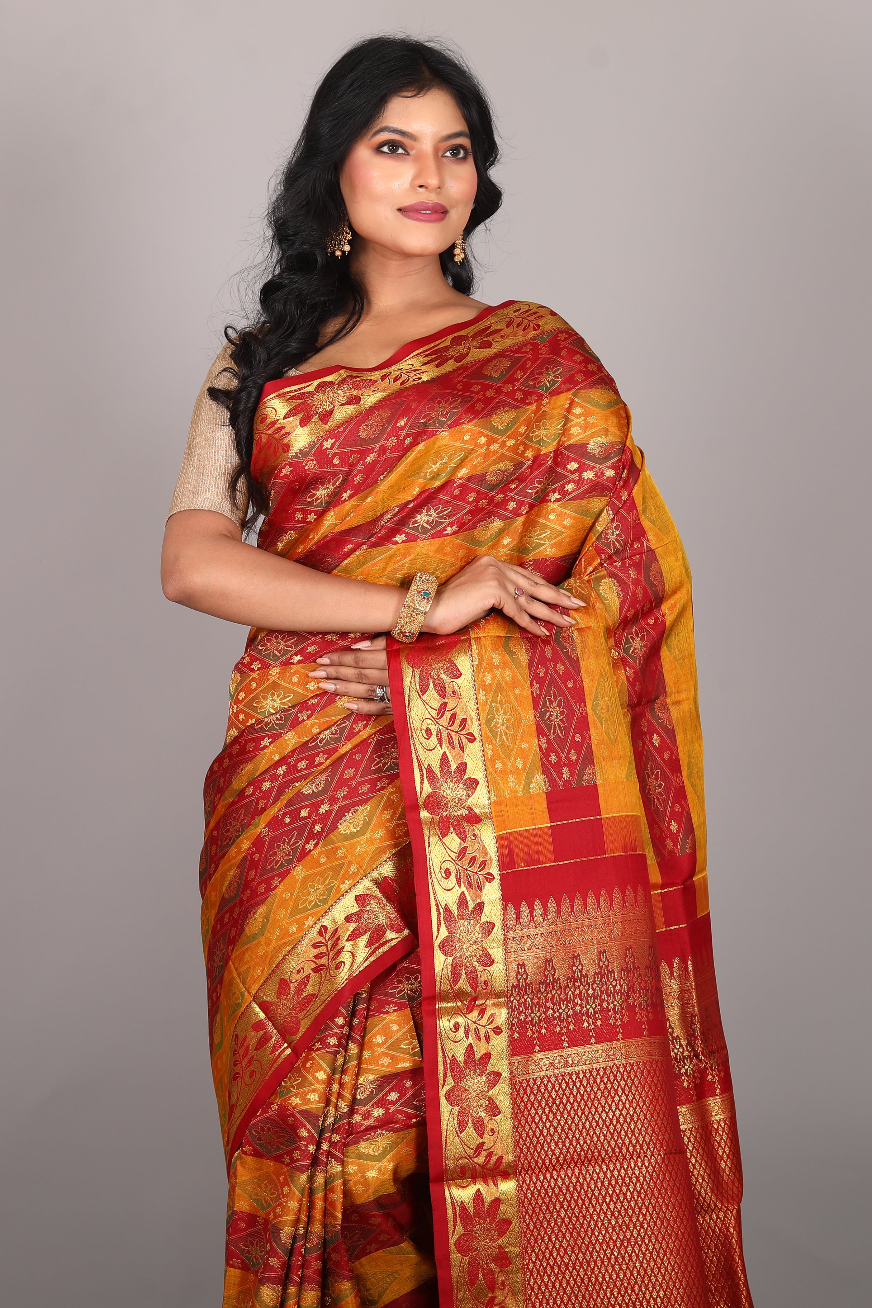 Orange & Red Pure Kanjivaram Saree - Keya Seth Exclusive