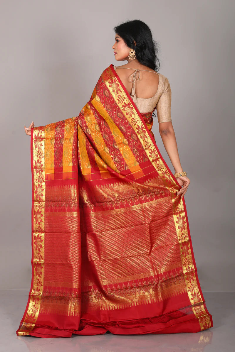 Orange & Red Pure Kanjivaram Saree - Keya Seth Exclusive