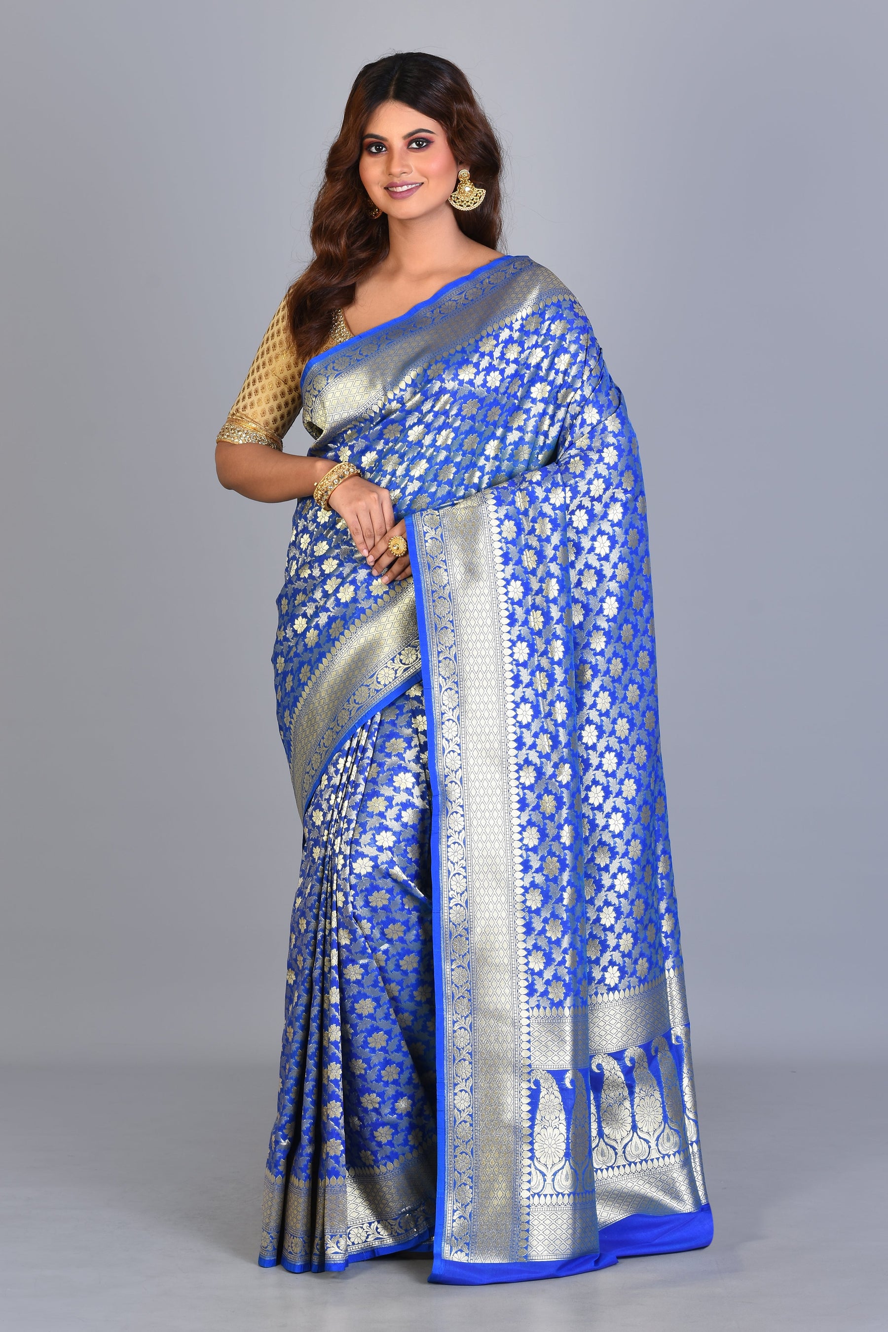 Blue Uppada Silk Saree with Jal Work - Keya Seth Exclusive