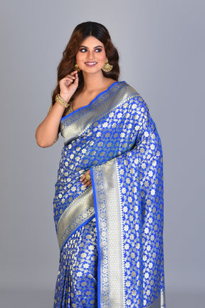 Blue Uppada Silk Saree with Jal Work - Keya Seth Exclusive