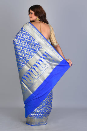 Blue Uppada Silk Saree with Jal Work - Keya Seth Exclusive