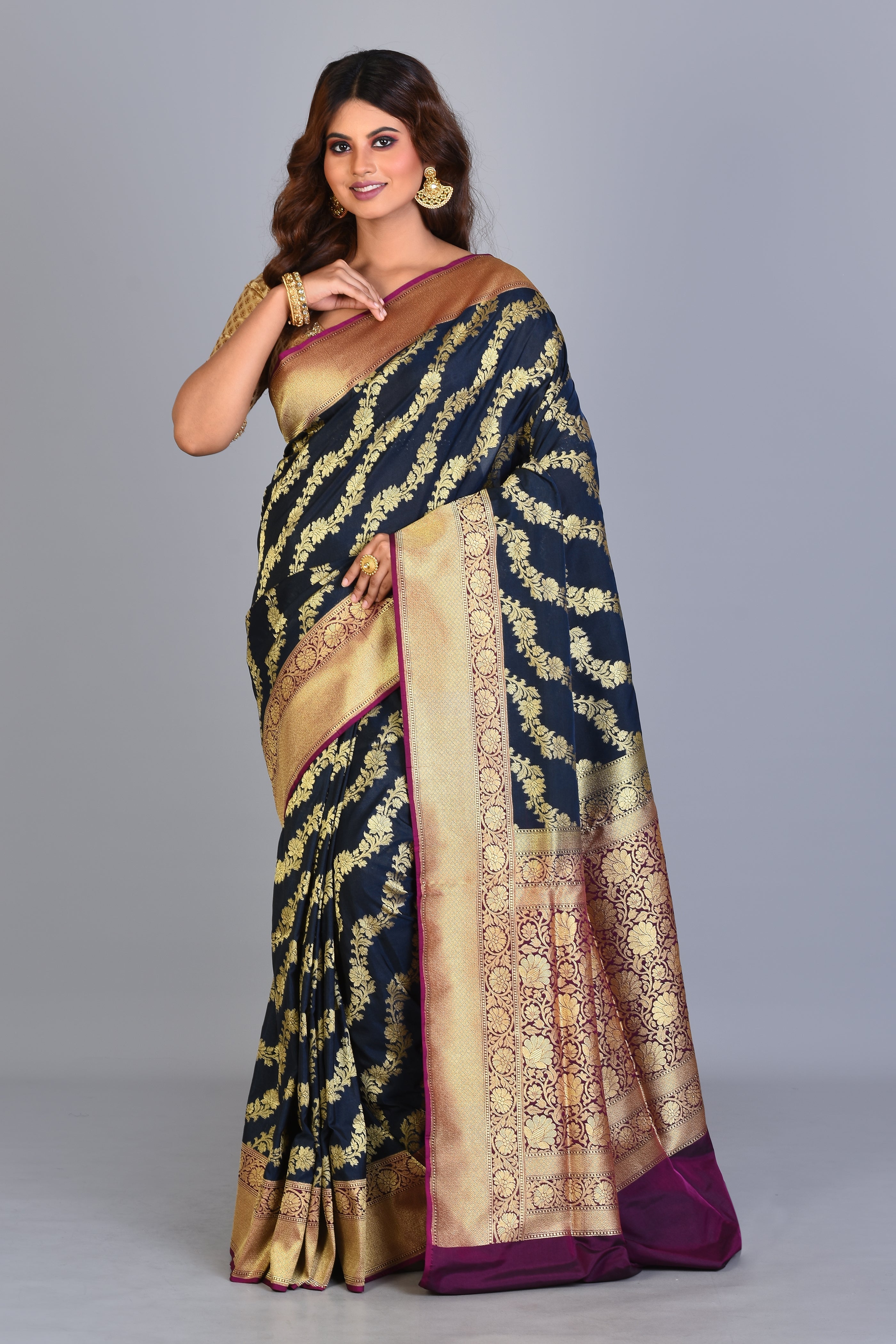 Black Uppada Silk Saree with Zari Works - Keya Seth Exclusive