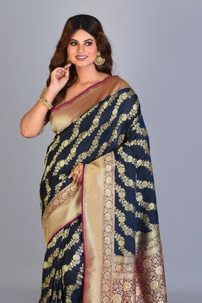 Black Uppada Silk Saree with Zari Works - Keya Seth Exclusive