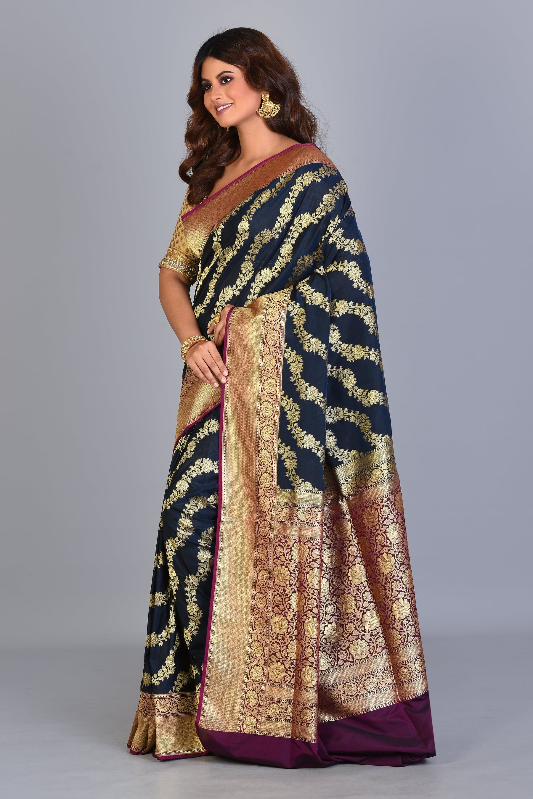 Black Uppada Silk Saree with Zari Works - Keya Seth Exclusive