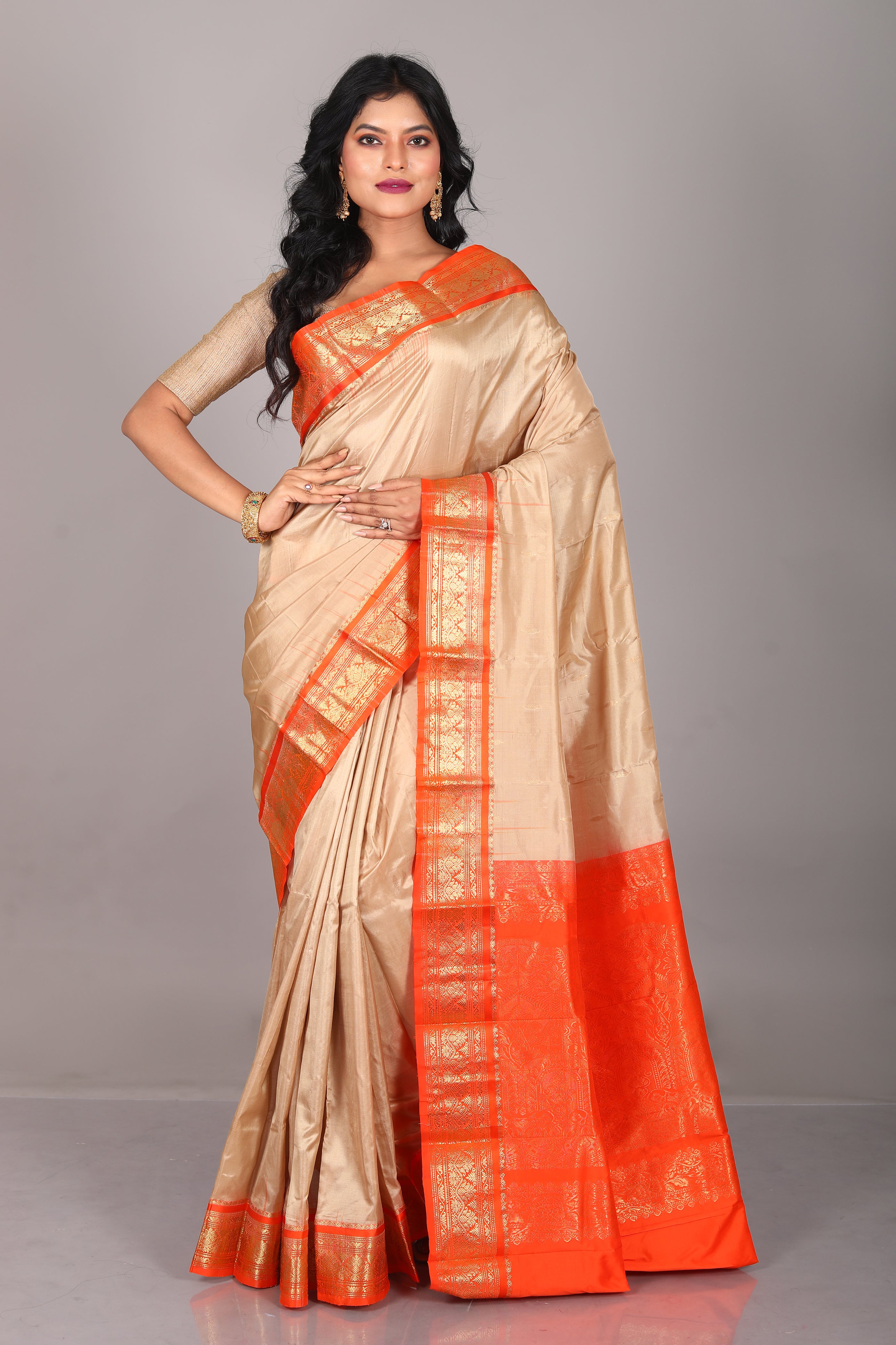 Beige Blended Kanjivaram Saree - Keya Seth Exclusive