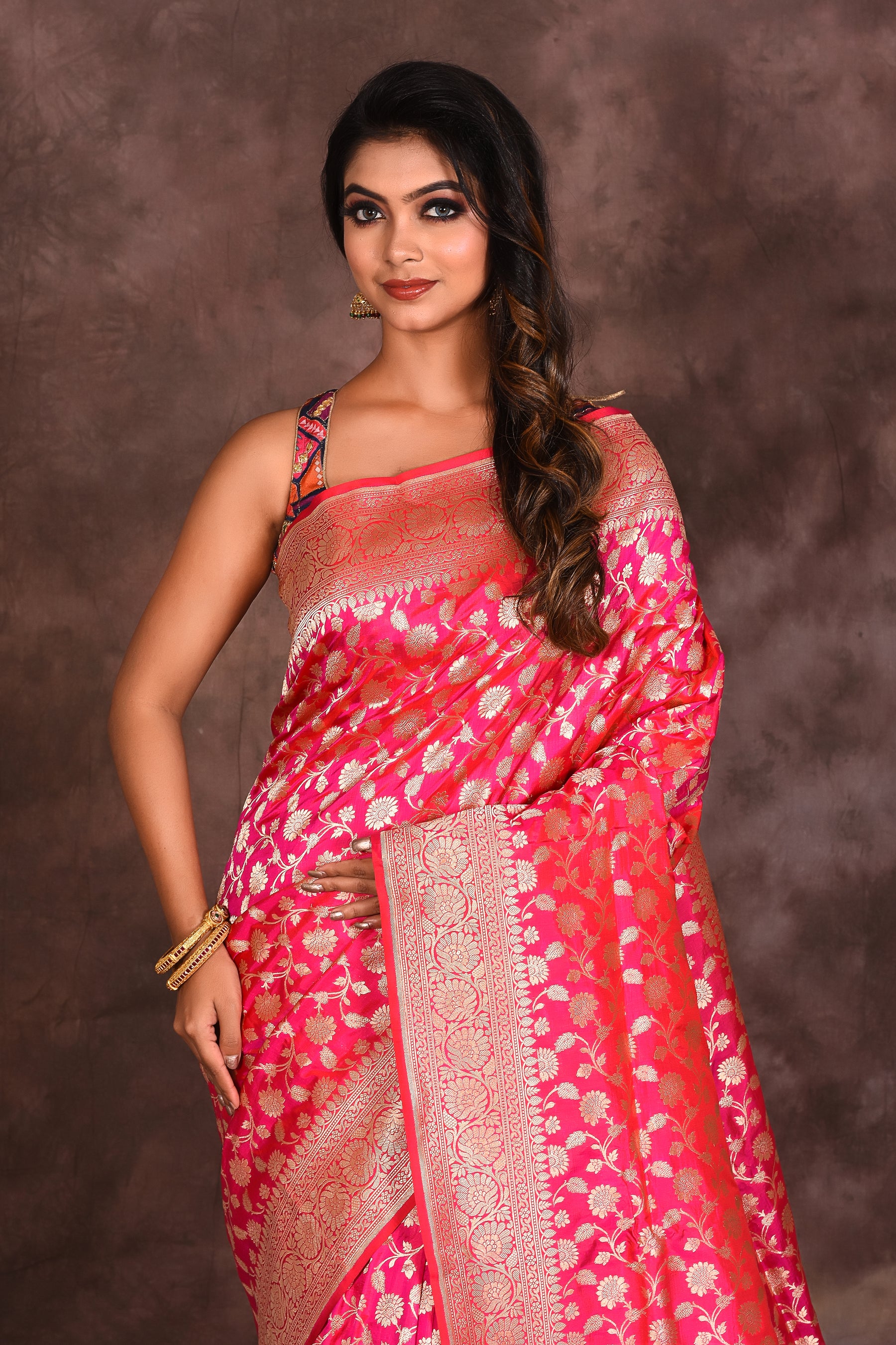 Pink Jacquard Pure Uppada Saree - Keya Seth Exclusive