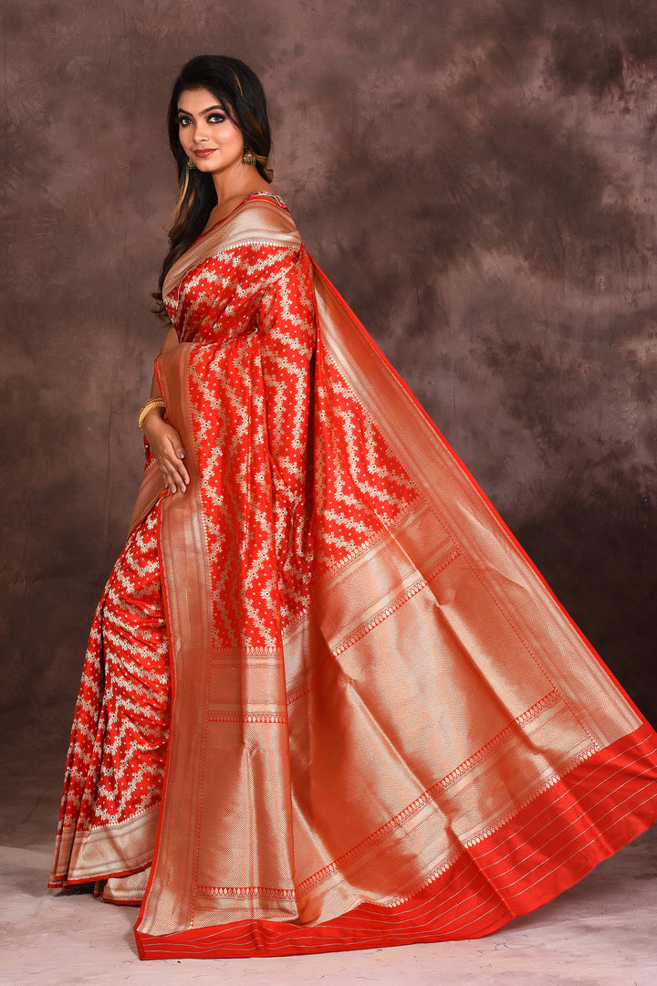 Bright Red Jacquard Pure Uppada Saree - Keya Seth Exclusive