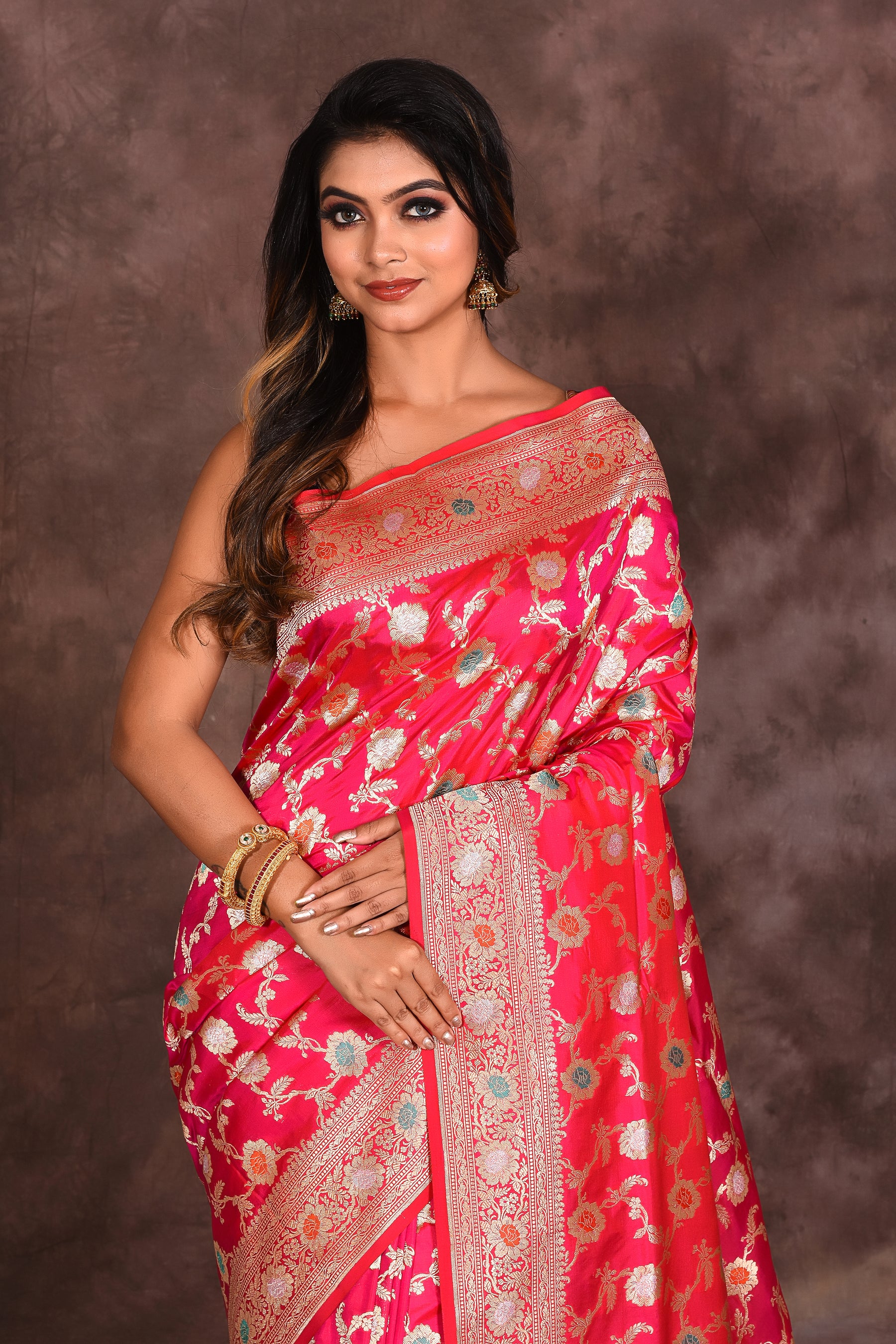 Deep Pink Jacquard Pure Uppada Saree - Keya Seth Exclusive