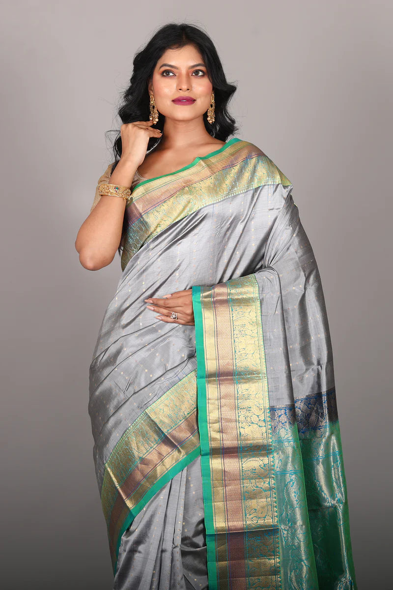 Grey Pure Kanjivaram Saree - Keya Seth Exclusive