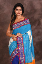 Load image into Gallery viewer, Blue Checkered Cotton Ikkat Saree - Keya Seth Exclusive
