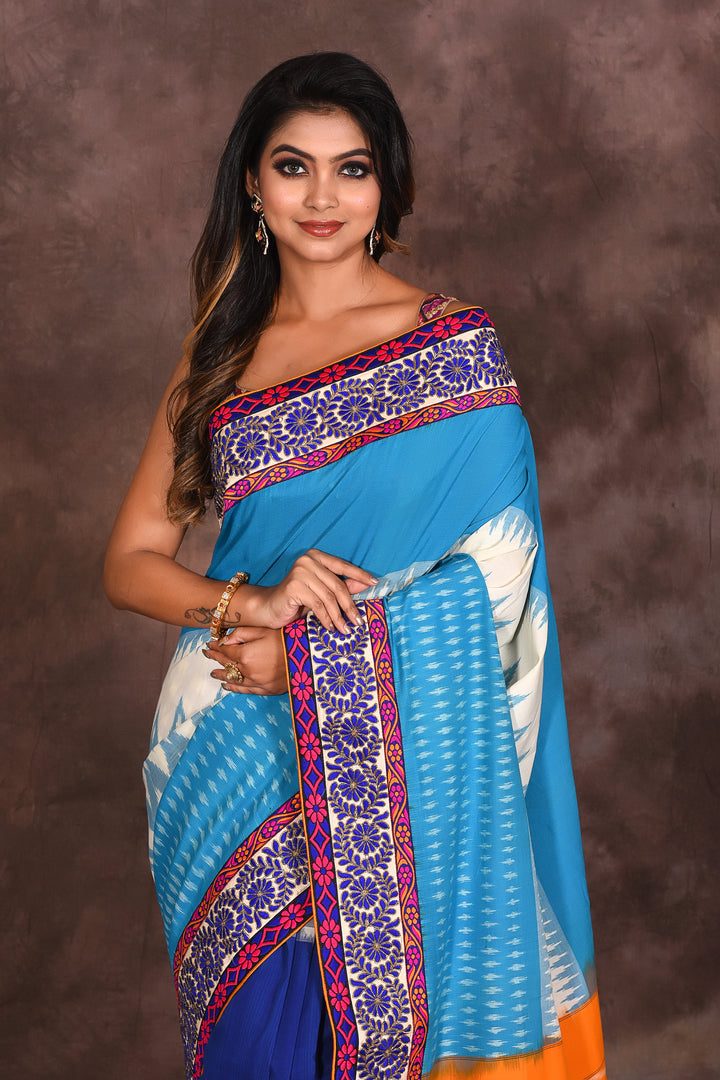 Blue Checkered Cotton Ikkat Saree - Keya Seth Exclusive