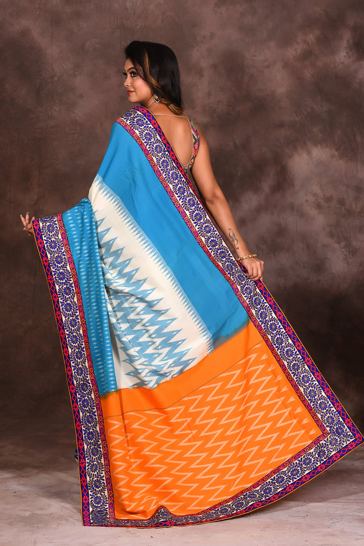 Blue Checkered Cotton Ikkat Saree - Keya Seth Exclusive