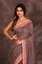 Load image into Gallery viewer, Wine Striped Kora Saree - Keya Seth Exclusive
