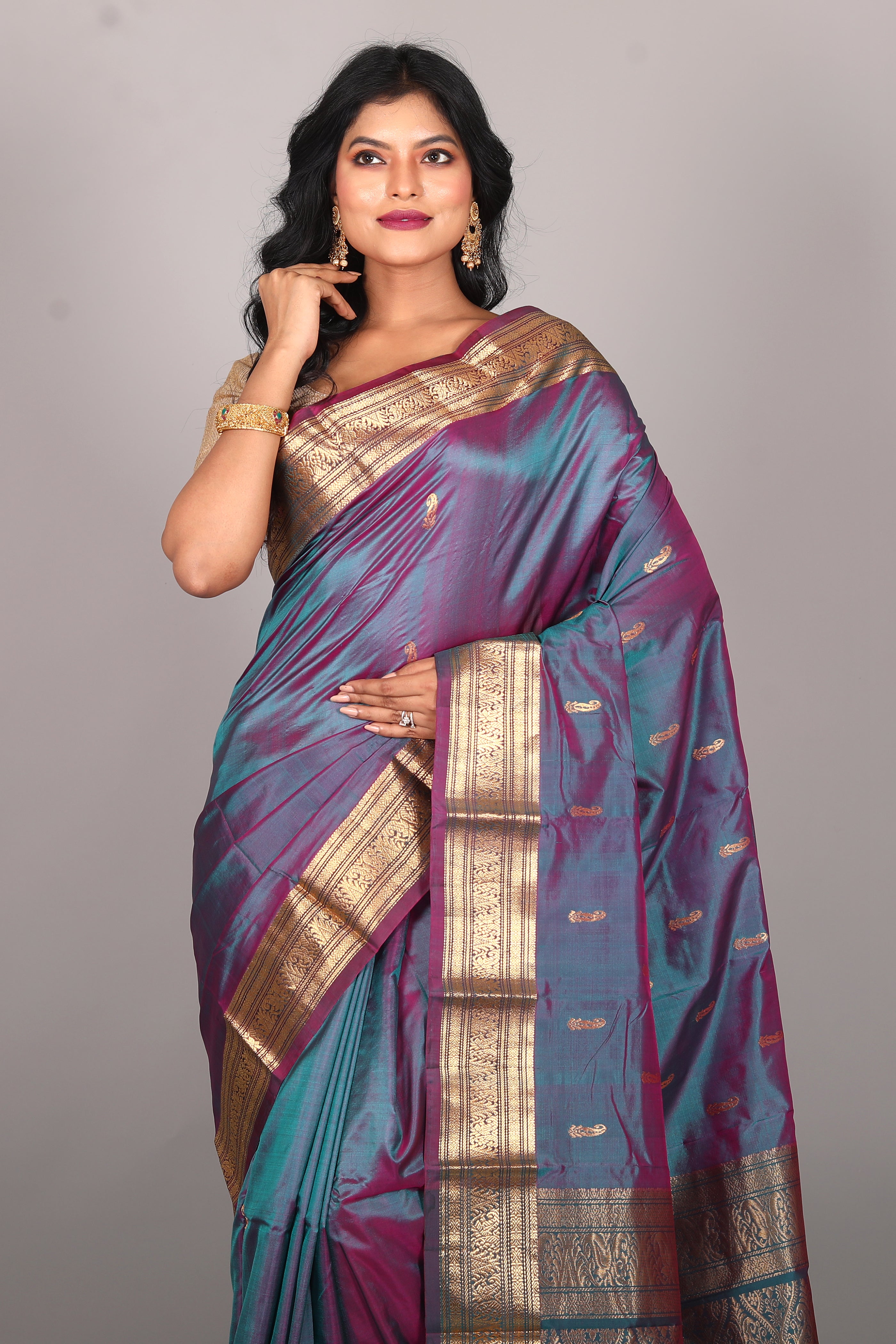 Dual Tone Rama Green Blended Kanjivaram Saree - Keya Seth Exclusive