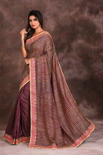 Load image into Gallery viewer, Wine Striped Kora Saree - Keya Seth Exclusive
