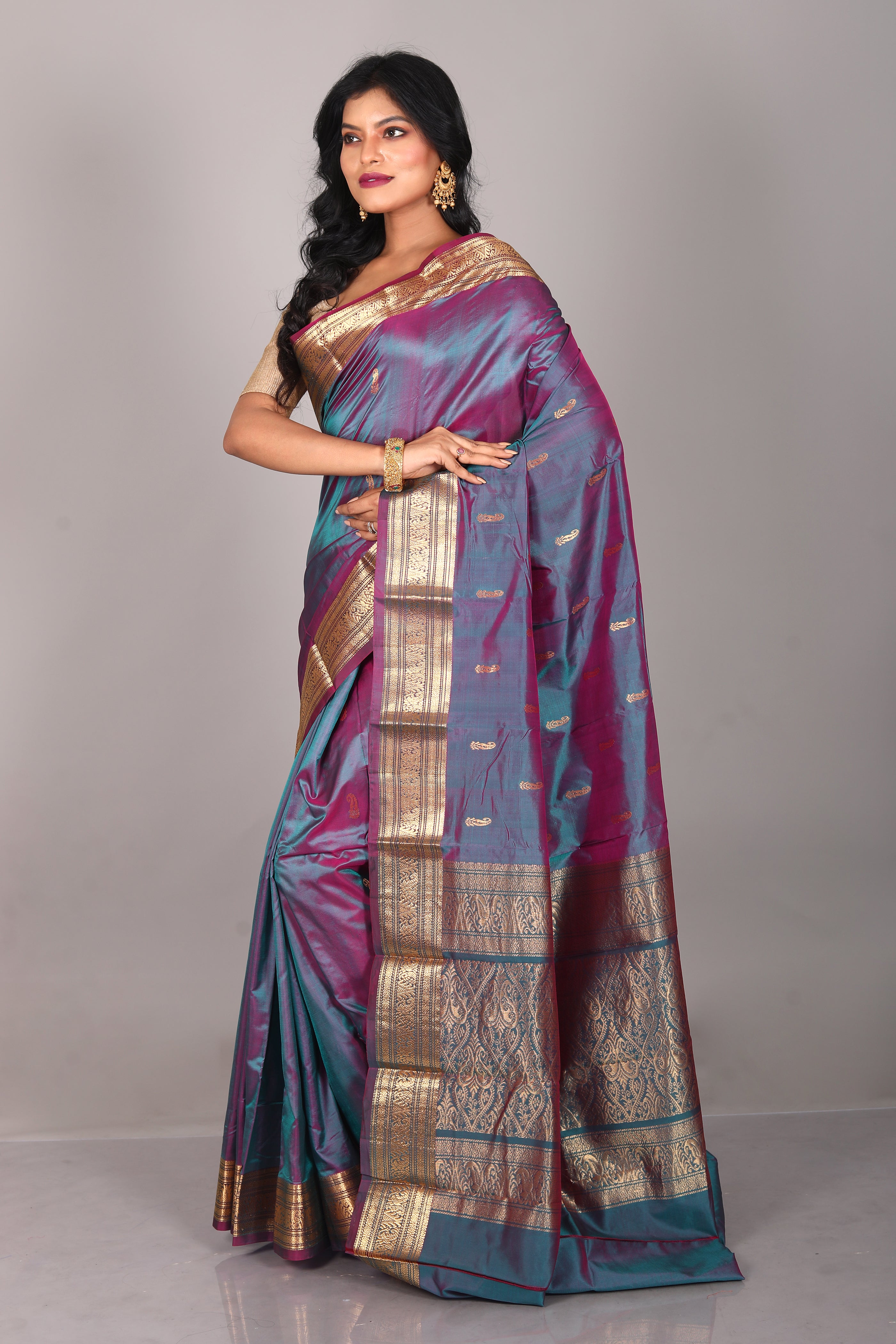 Dual Tone Rama Green Blended Kanjivaram Saree - Keya Seth Exclusive
