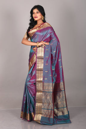 Dual Tone Rama Green Blended Kanjivaram Saree - Keya Seth Exclusive