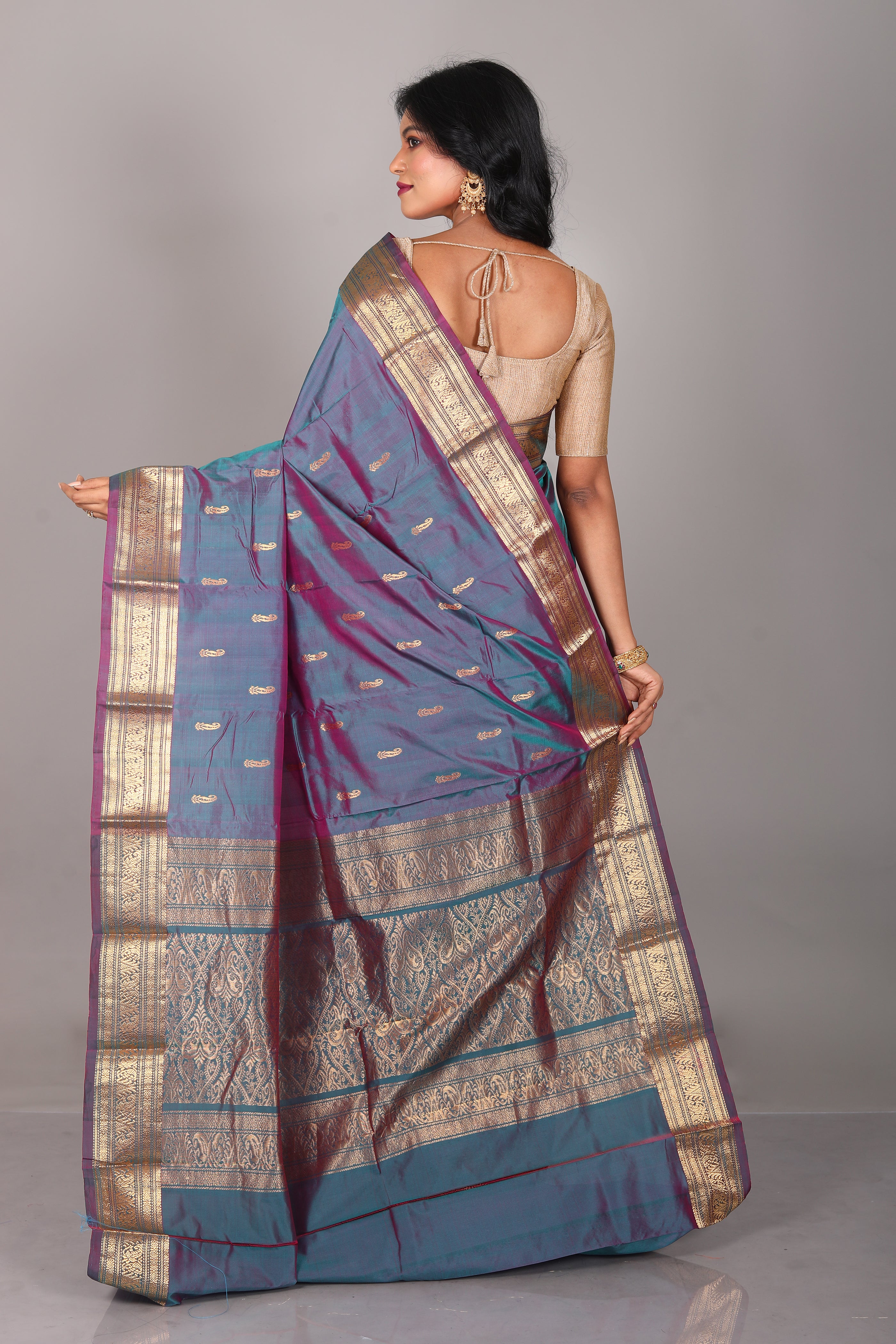 Dual Tone Rama Green Blended Kanjivaram Saree - Keya Seth Exclusive