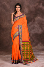Load image into Gallery viewer, Orange Fancy Cotton Saree - Keya Seth Exclusive
