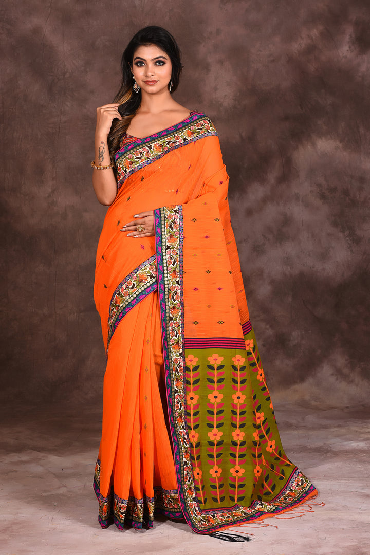Orange Fancy Cotton Saree - Keya Seth Exclusive