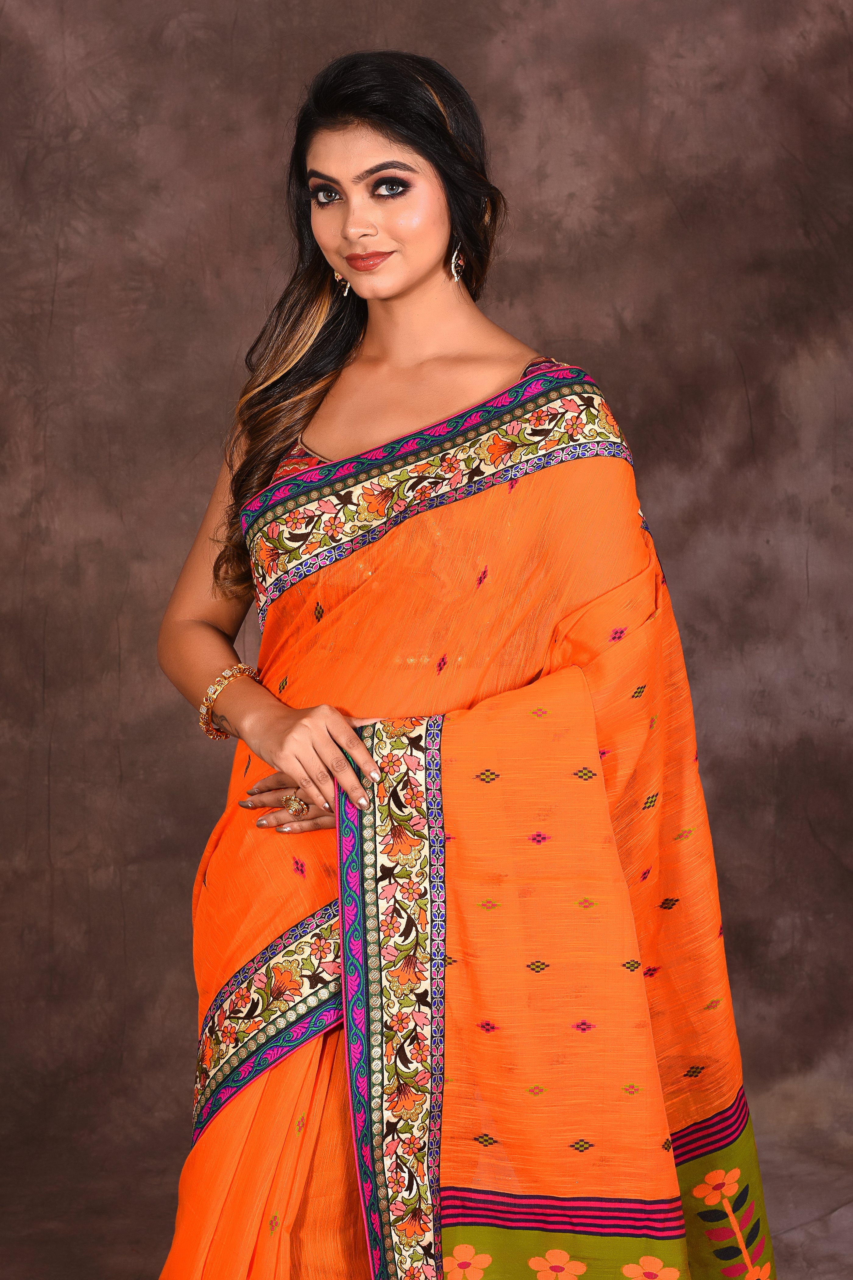 Orange Fancy Cotton Saree - Keya Seth Exclusive