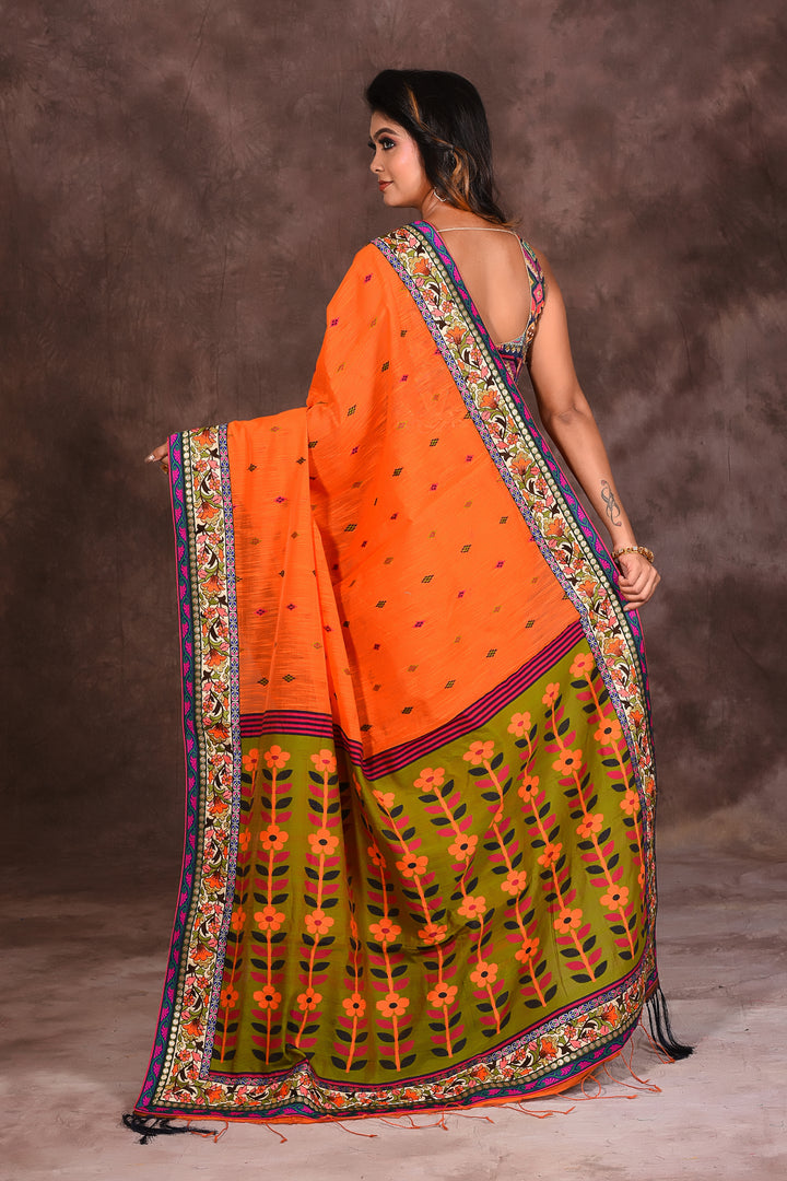 Orange Fancy Cotton Saree - Keya Seth Exclusive