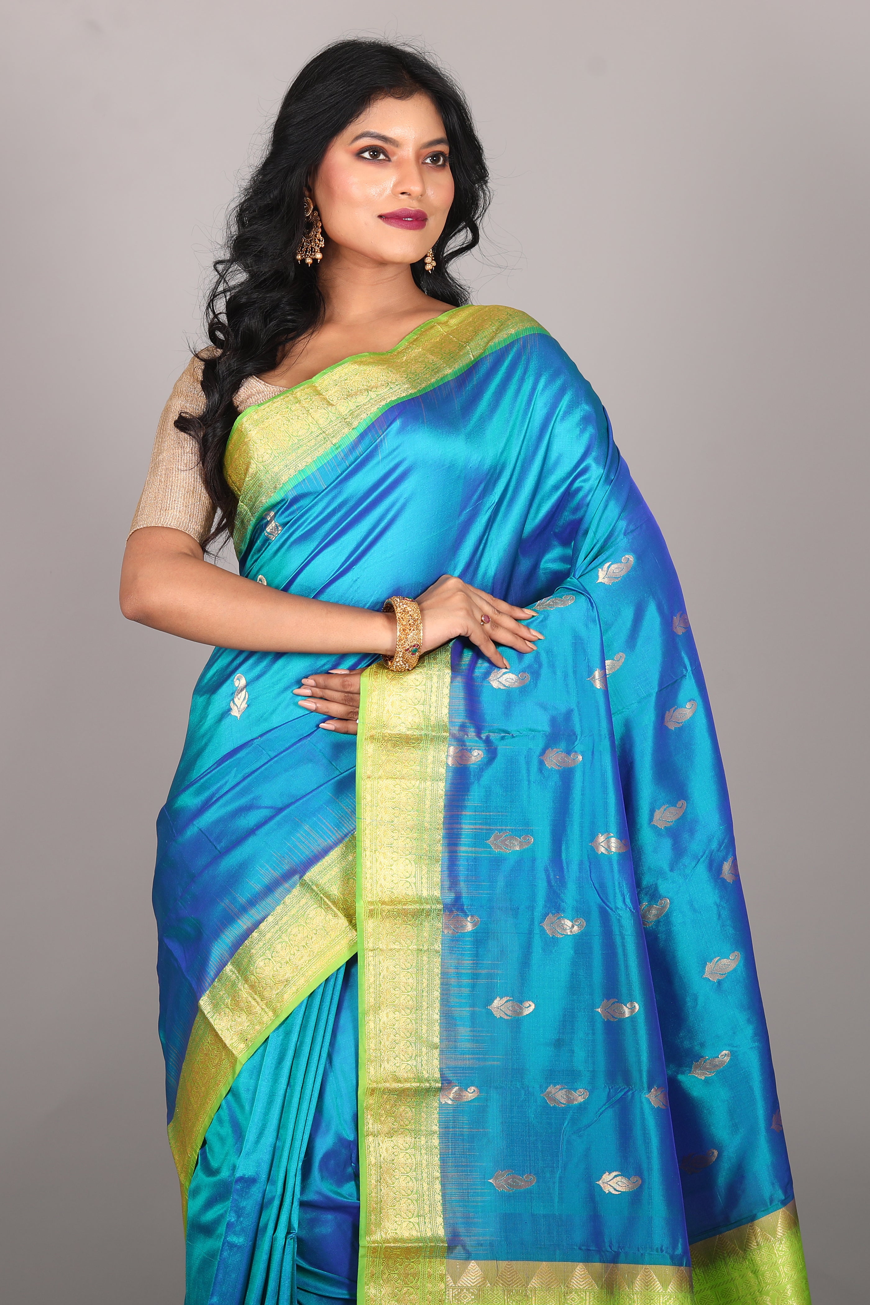 Prussian Blue Blended Kanjivaram Saree - Keya Seth Exclusive