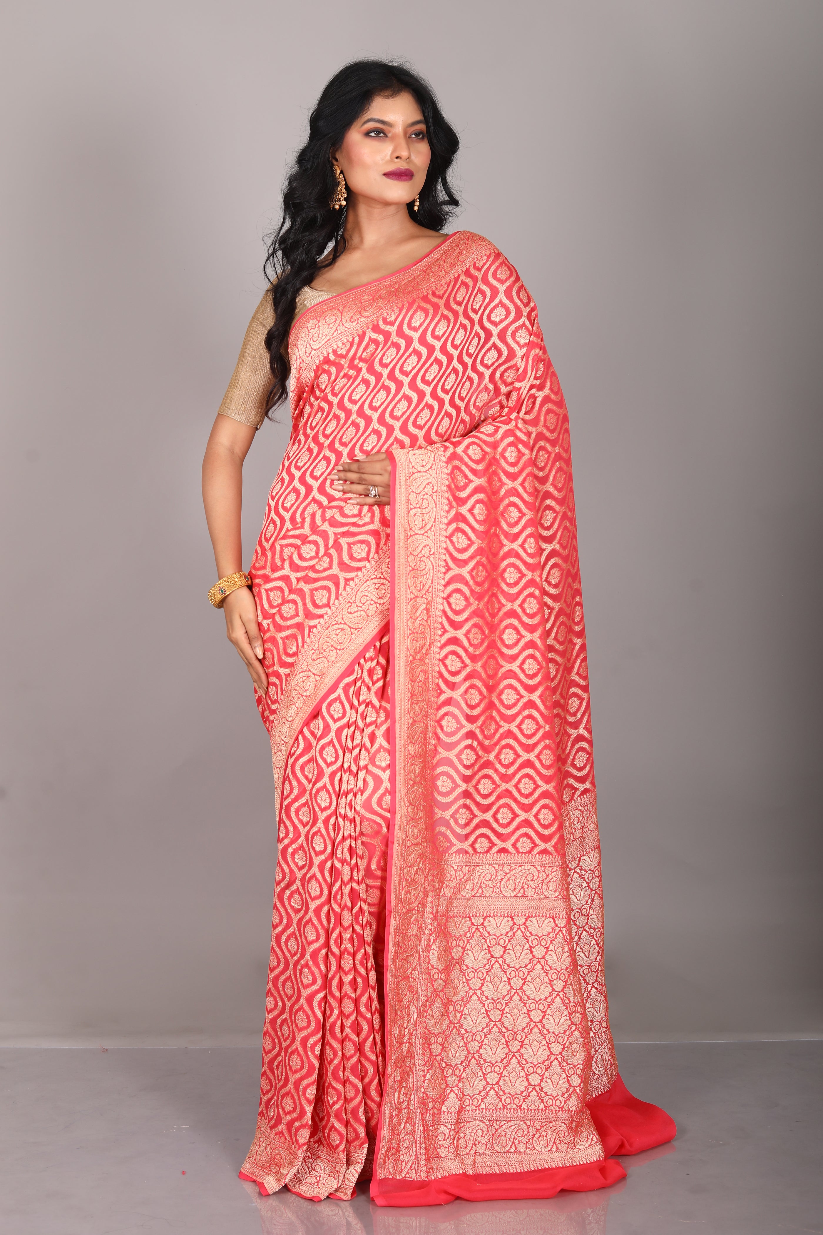 Red Pure Khaddi Saree - Keya Seth Exclusive