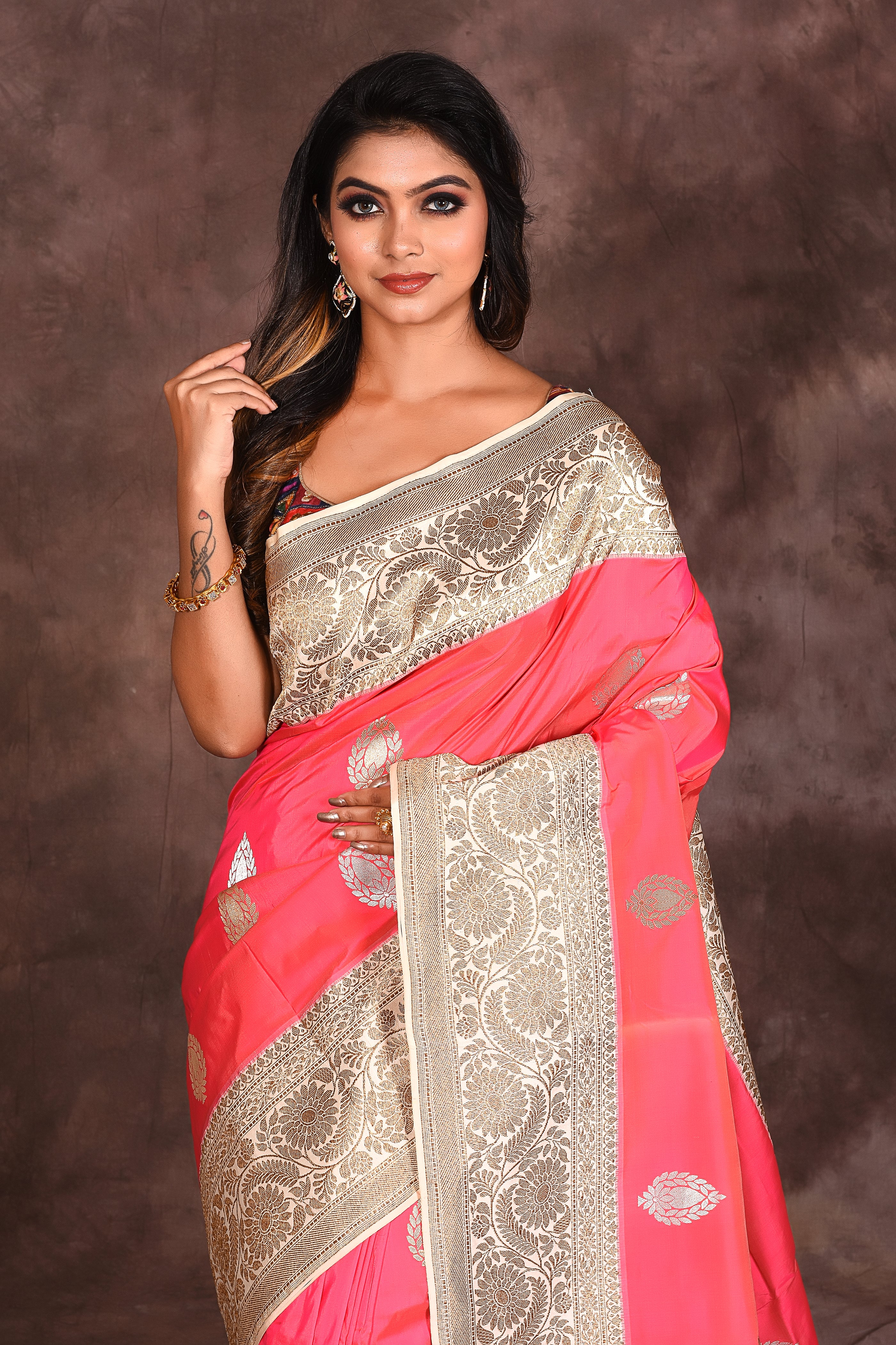 Light Pink Pure Katan Saree - Keya Seth Exclusive