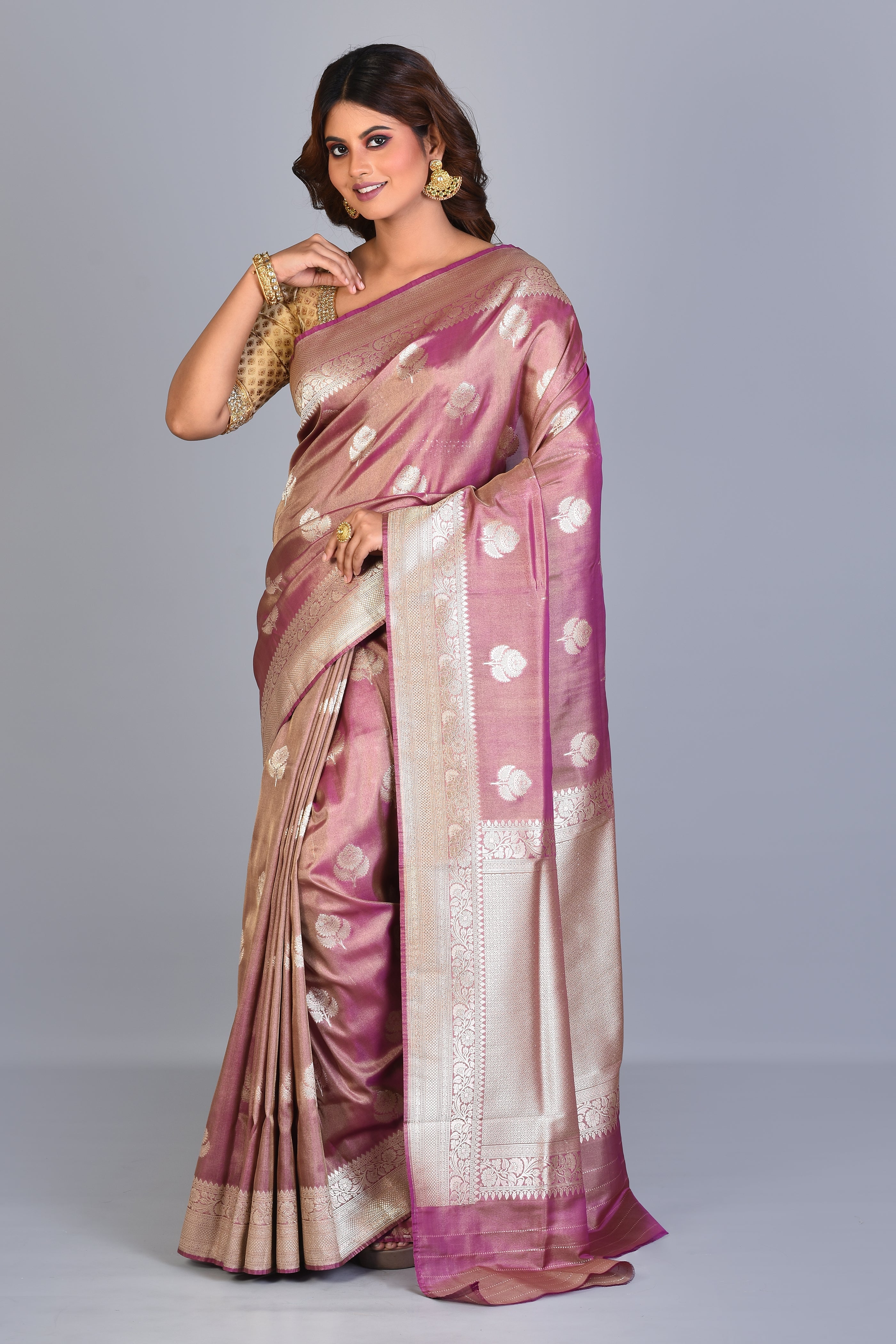 Magenta Crushed Tissue Saree with Zari Works - Keya Seth Exclusive