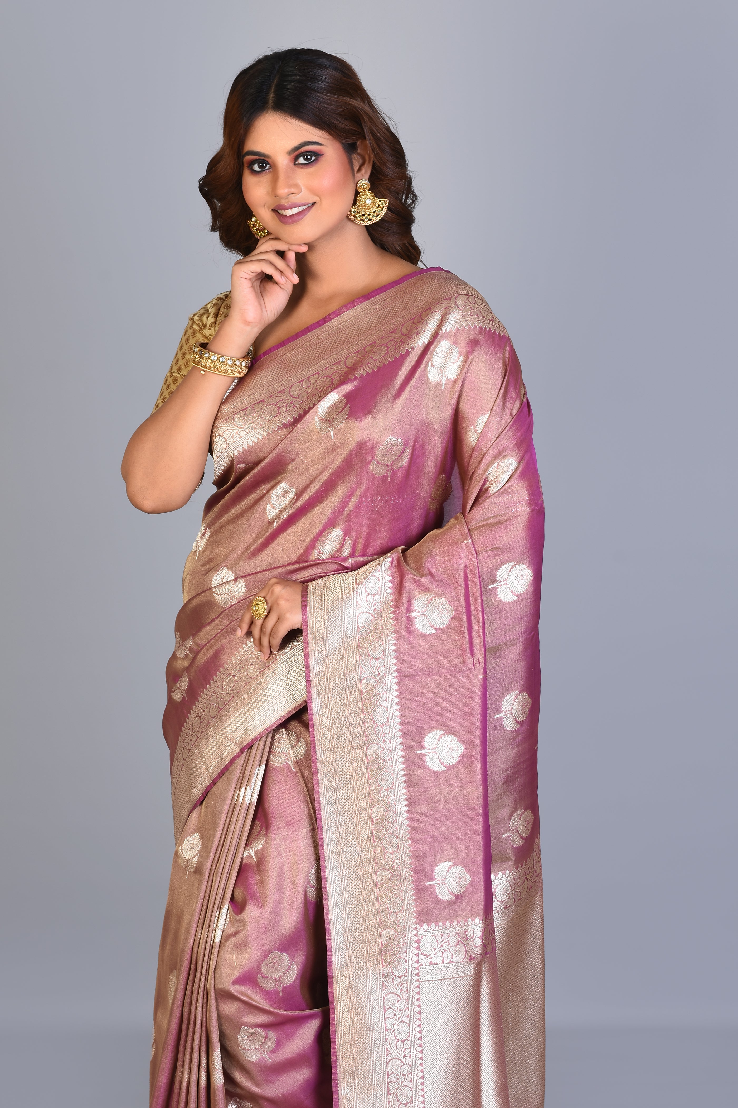 Magenta Crushed Tissue Saree with Zari Works - Keya Seth Exclusive