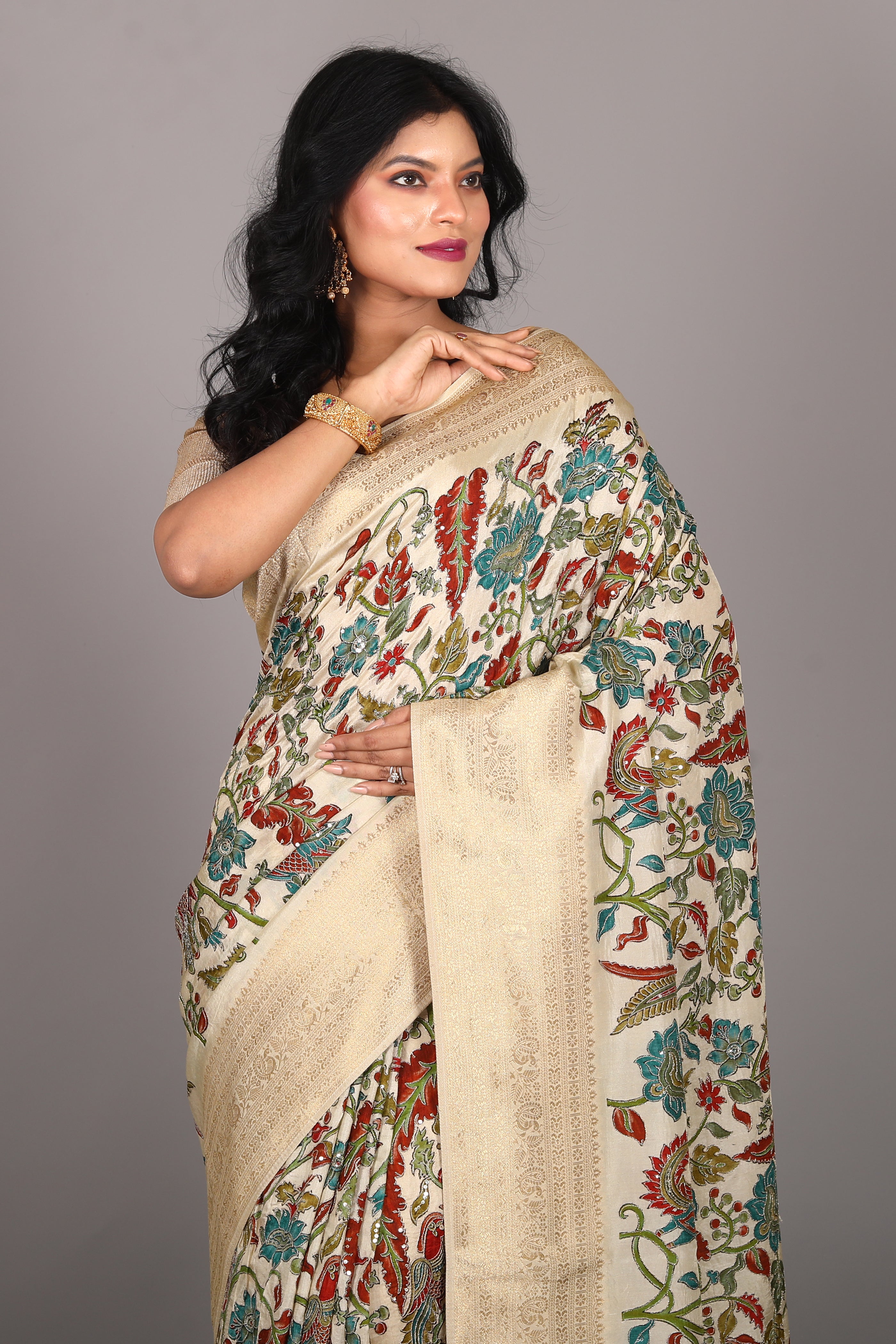 Designer Offwhite Khaddi Georgette Saree - Keya Seth Exclusive
