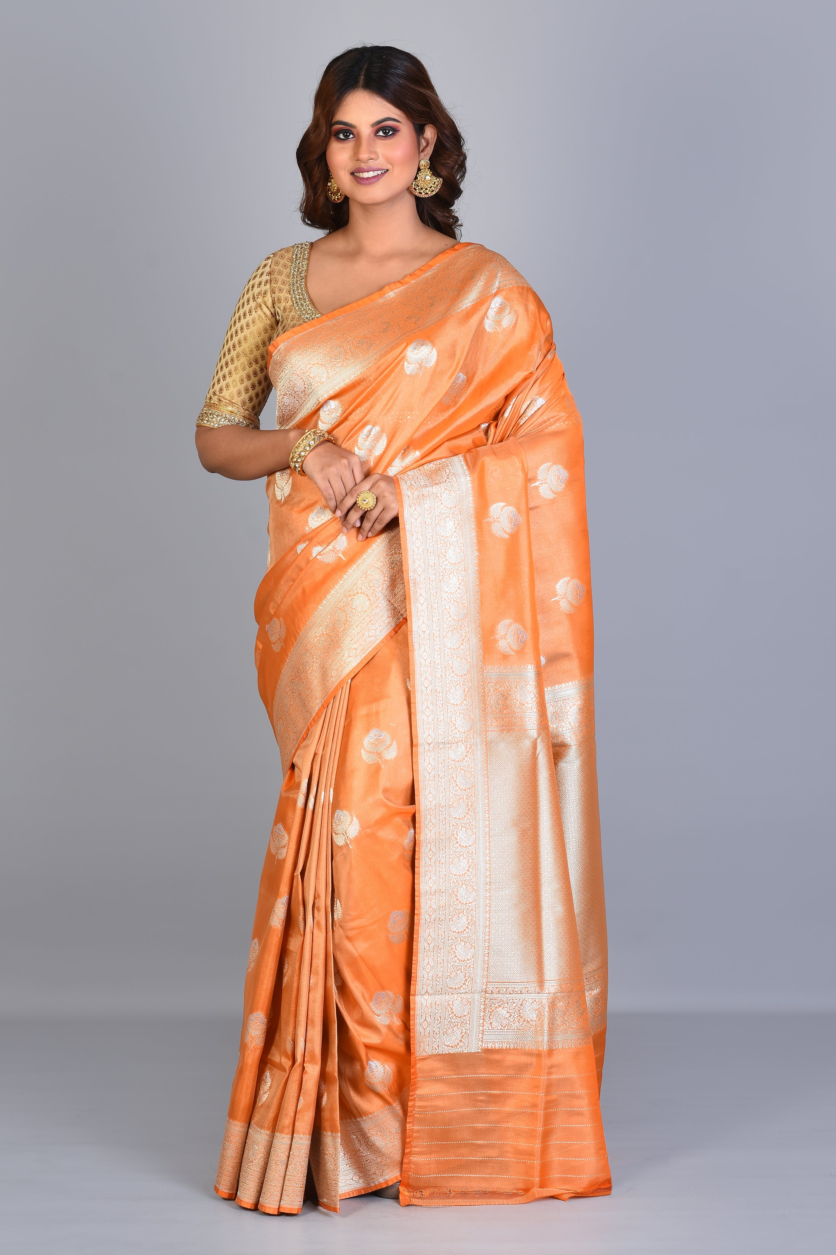 Tangerine Crushed Tissue Saree with Zari Works - Keya Seth Exclusive