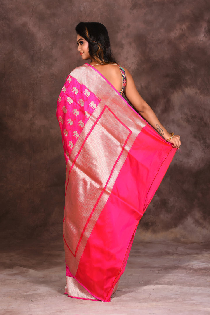 Deep Pink Pure Katan Saree - Keya Seth Exclusive