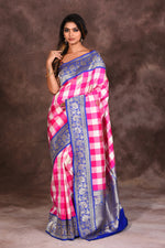 Load image into Gallery viewer, Pink Checkered Pure Katan Silk Saree - Keya Seth Exclusive
