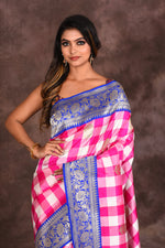 Load image into Gallery viewer, Pink Checkered Pure Katan Silk Saree - Keya Seth Exclusive
