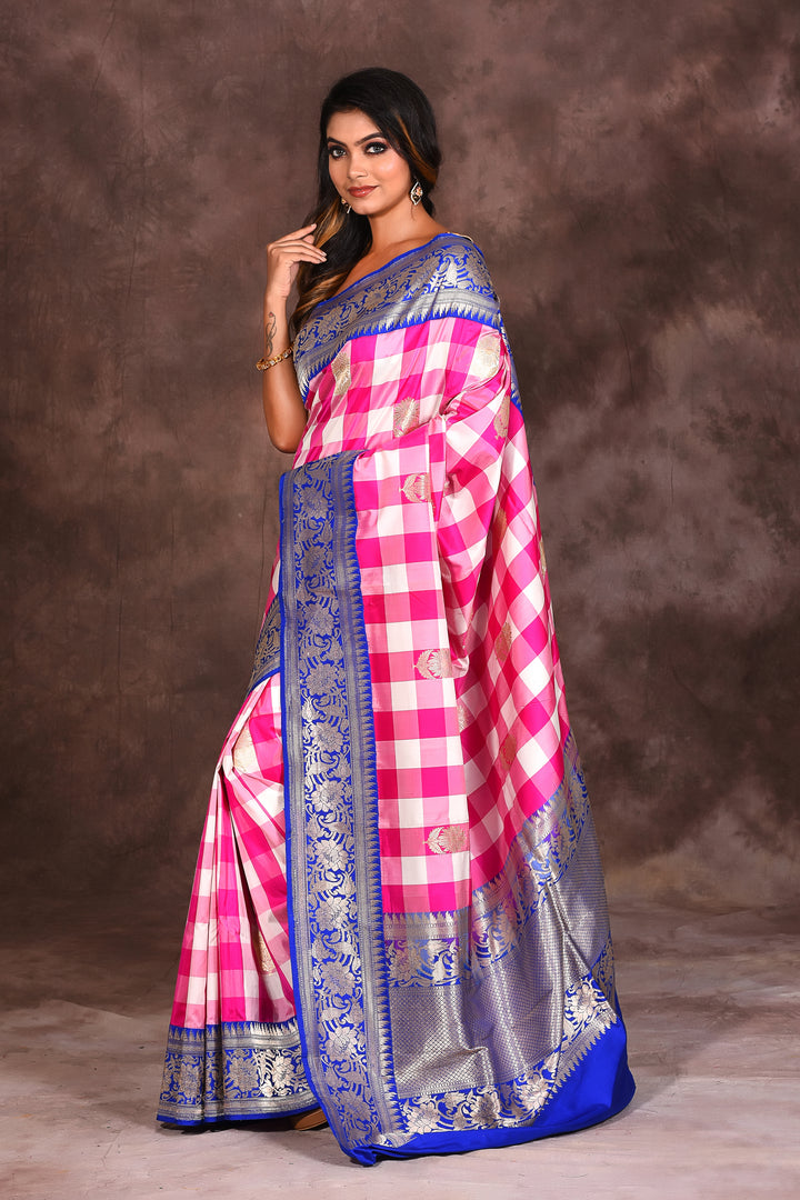 Pink Checkered Pure Katan Silk Saree - Keya Seth Exclusive