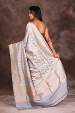 Load image into Gallery viewer, Light Grey Pure Katan Silk Saree - Keya Seth Exclusive
