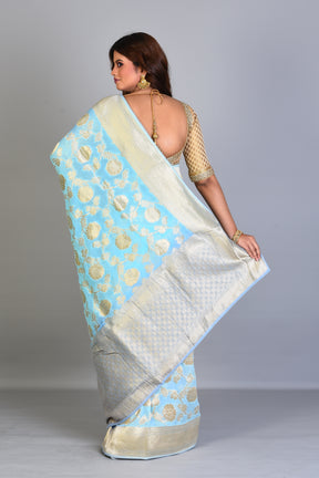 Designer Light Blue Georgette Khaddi Saree with Jal Work - Keya Seth Exclusive