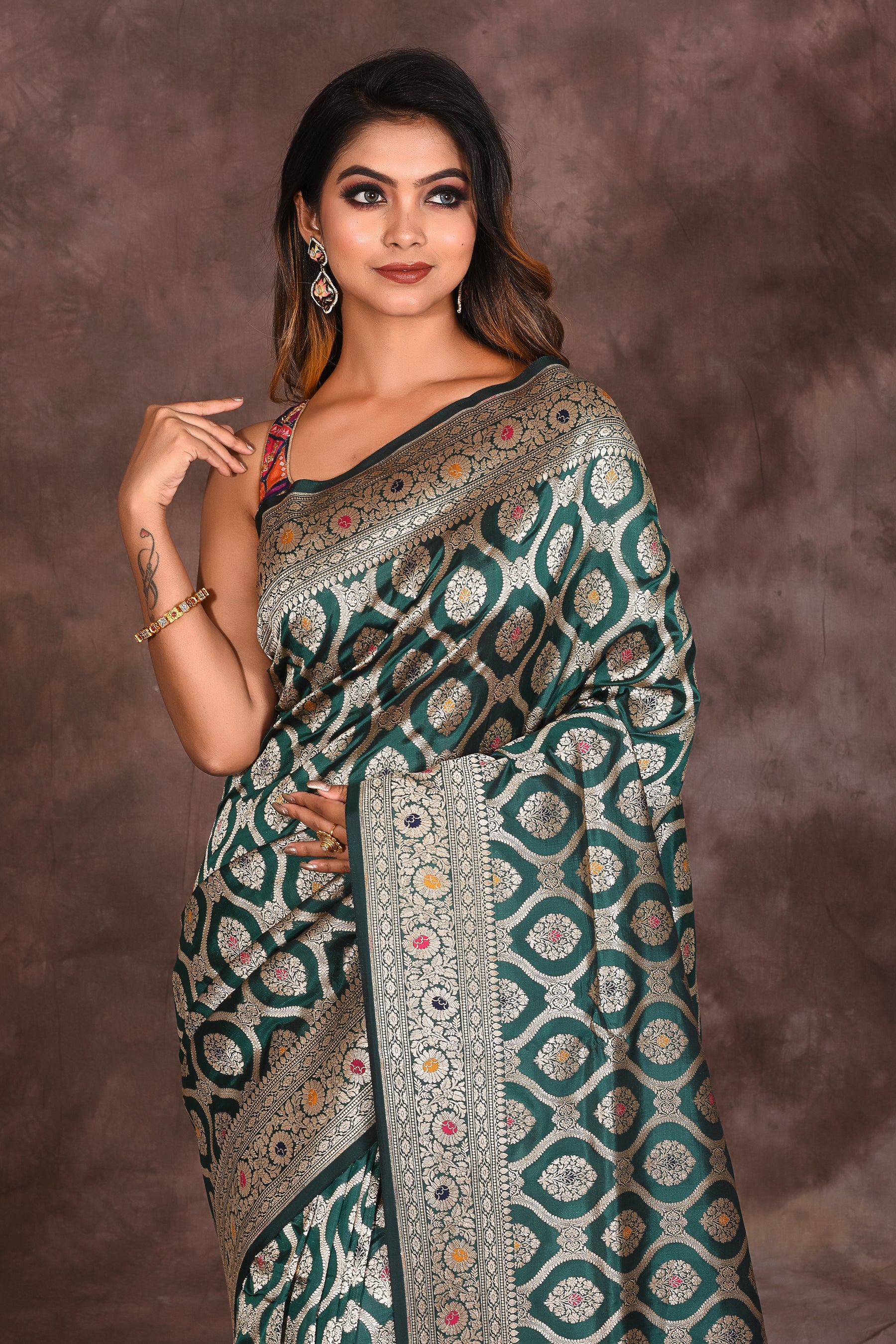 Dark Green Pure Katan Silk Saree - Keya Seth Exclusive