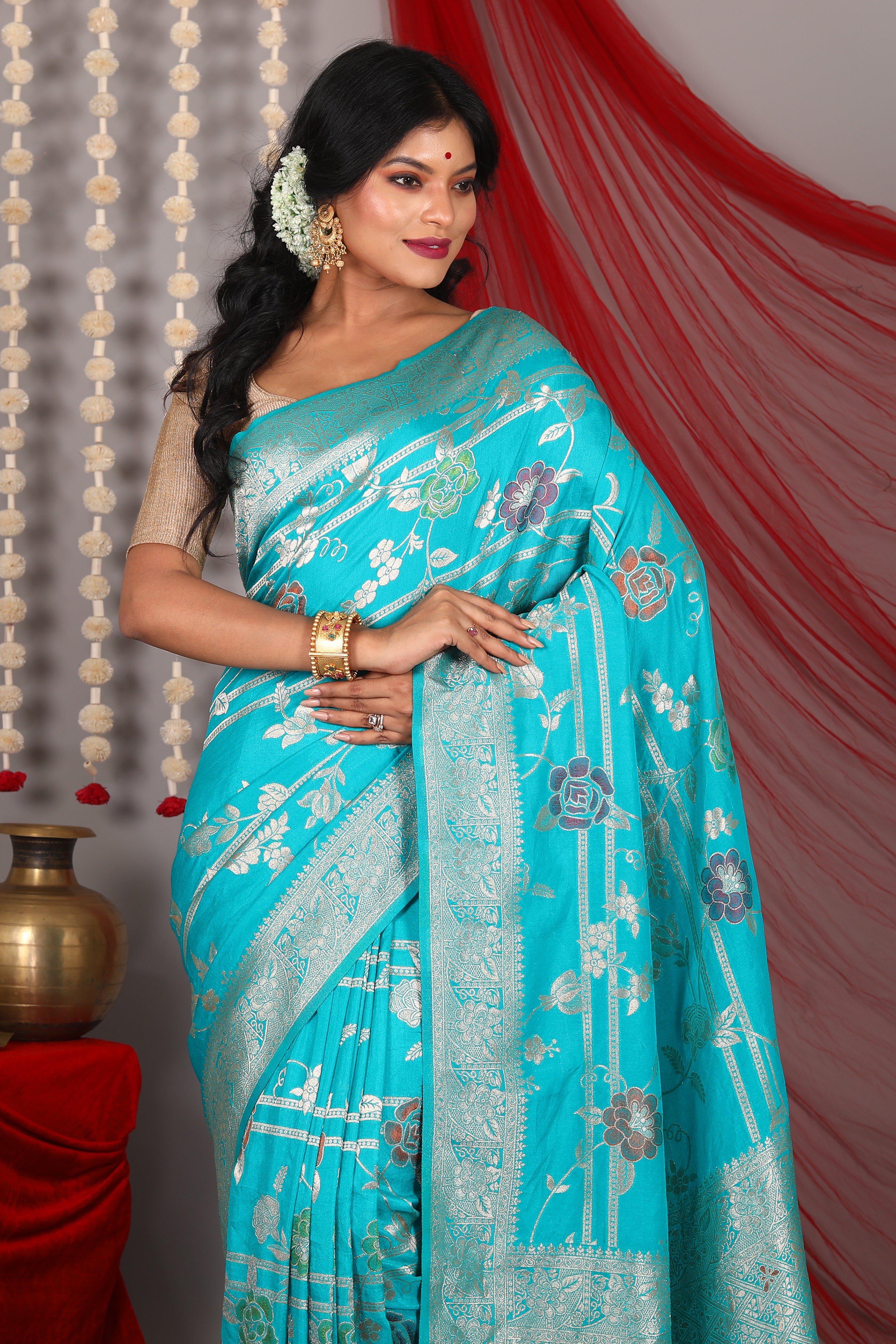 Rama Green Blended Khaddi Saree - Keya Seth Exclusive