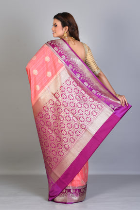 Peach Blended Tussar Saree with Magenta Borders - Keya Seth Exclusive