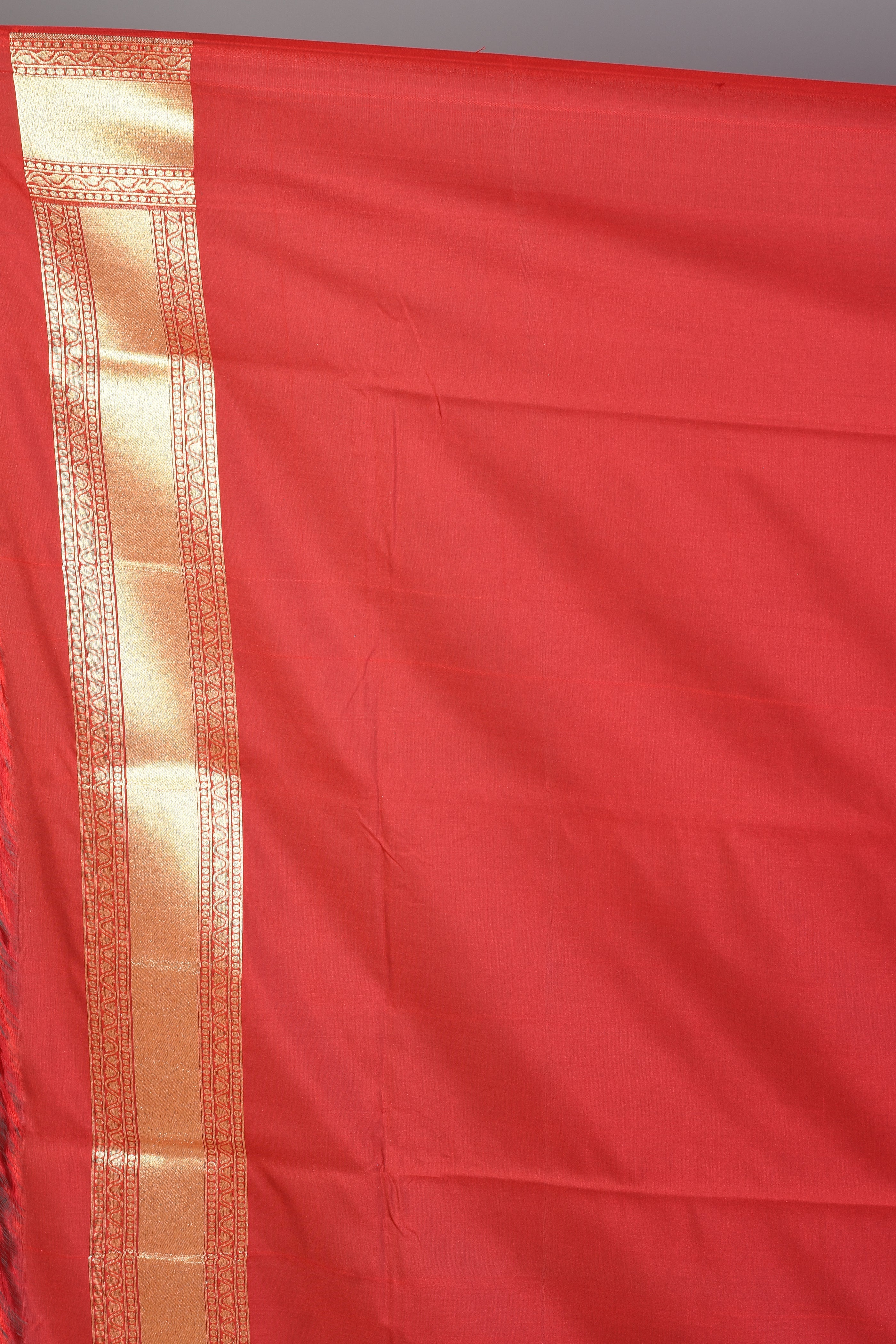 Red Blended Silk Saree with Golden Borders - Keya Seth Exclusive